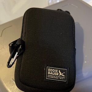 Eddie Bauer Black Neoprene Pouch with Carabiner for water bottle